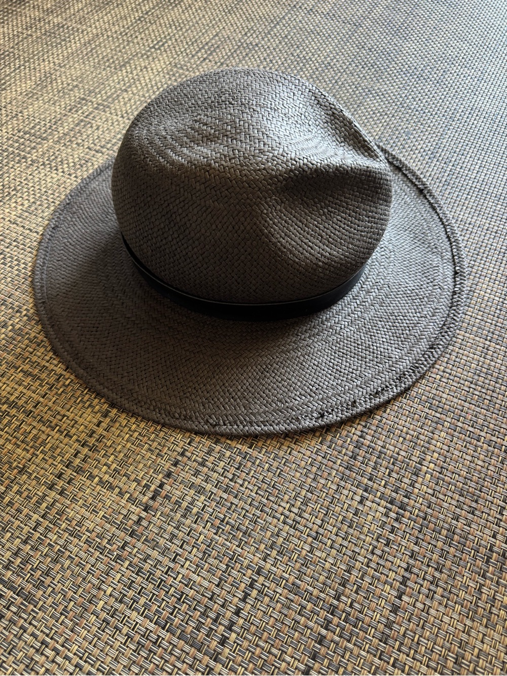 Janessa Leone Charcoal Wide-Brim Straw Fedora with Slim Band